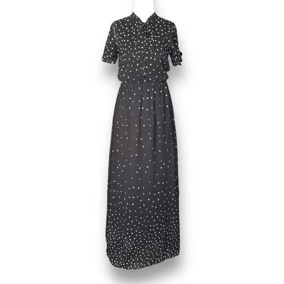 ModCloth Black Dandelion Maxi Dress Bow Detail Tie Neck Sheer Flutter Sleeve XS - Picture 2 of 15